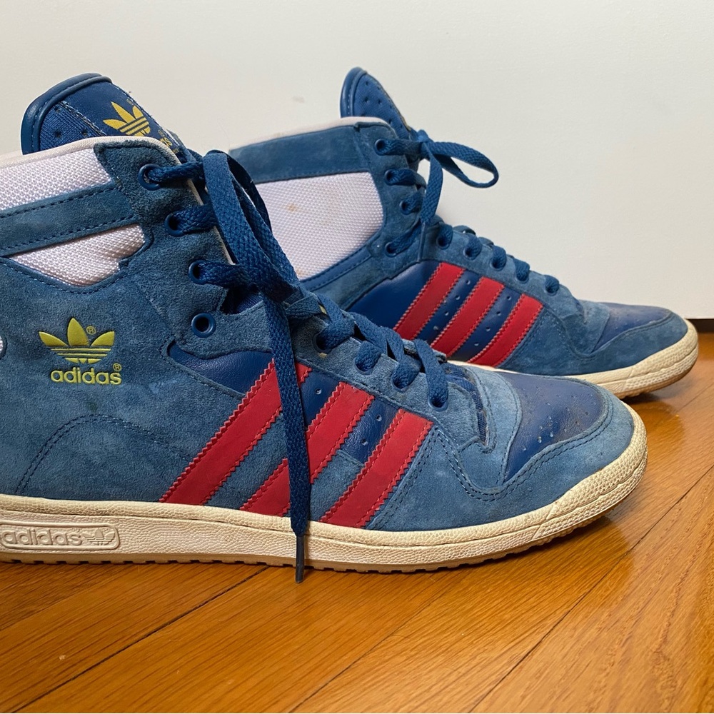Adidas Men's Blue and Red Decade HI High-Top Sneakers